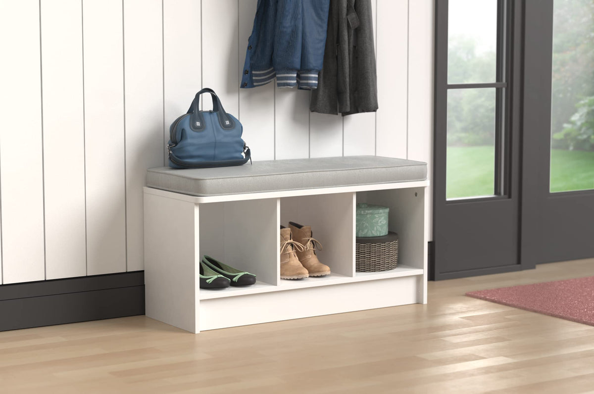 ClosetMaid 1631 Cubeicals 3-Cube Storage Bench, White with Gray Cushion