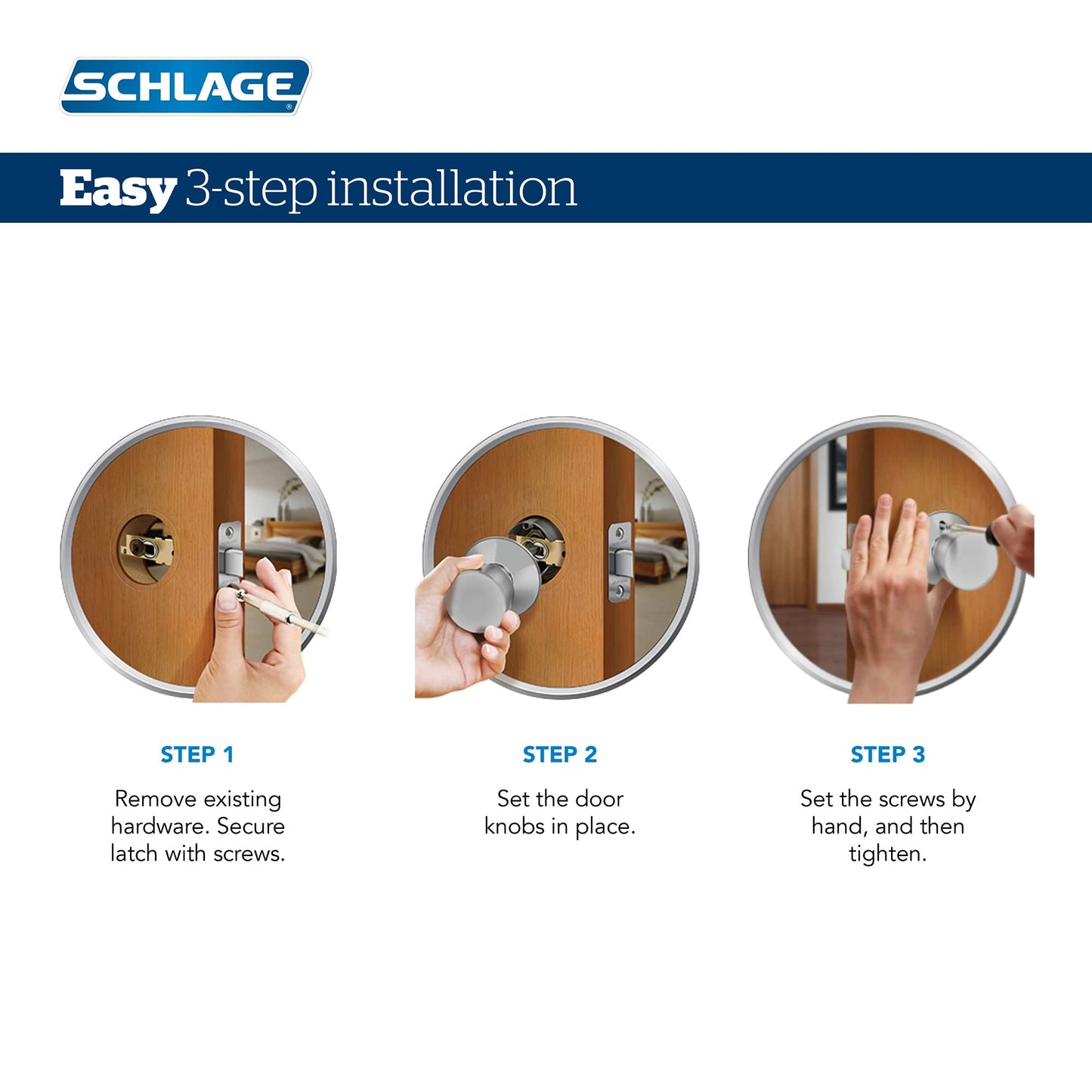 Schlage F10 BWE 716 Bowery Door Knob, Hall & Closet Passage Lock, Aged Bronze
