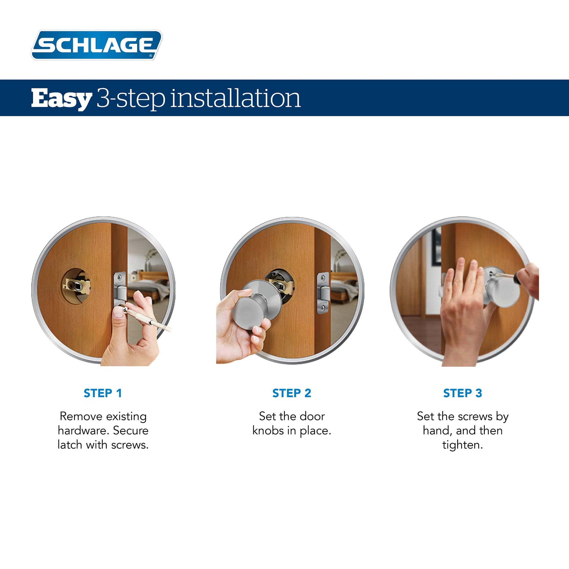 Schlage F10 BWE 716 Bowery Door Knob, Hall & Closet Passage Lock, Aged Bronze