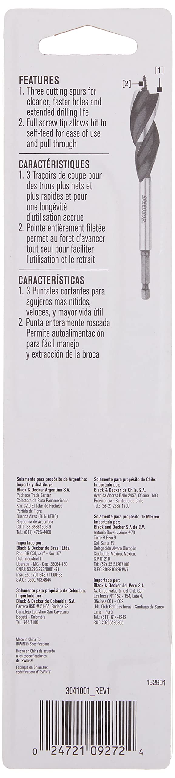 IRWIN SPEEDBOR Tri Flute Wood Drill Bit 1/2" X 6"(3041001)