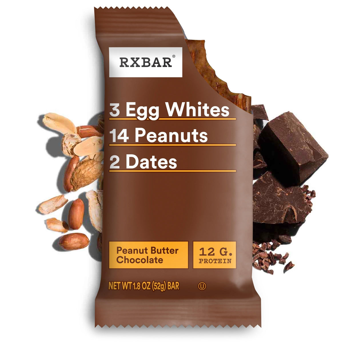 RXBAR Protein Bars, Protein Snack, Snack Bars, Peanut Butter Chocolate, 9.1oz Box (5 Bars)