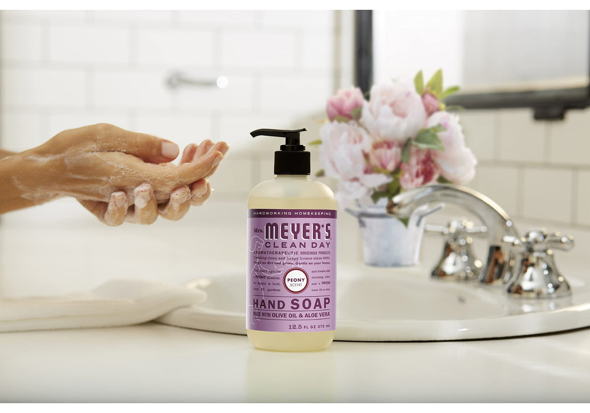 Mrs. MEYER'S Kitchen Set, Dish Soap, Hand Soap, and Multi-Surface Cleaner, 3 CT (Peony)