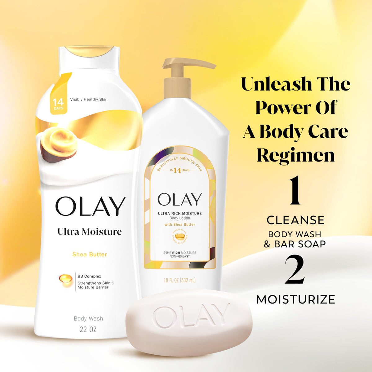 Olay Beauty Bar, Ultra Moisture,10x More Moisturizers, Nourishing Conditioners, Smooth & Gentle on Skin, Vitamin B3 Complex, For All Skin Types, Shea Butter Scent, 3.17 oz, (Pack of 12)