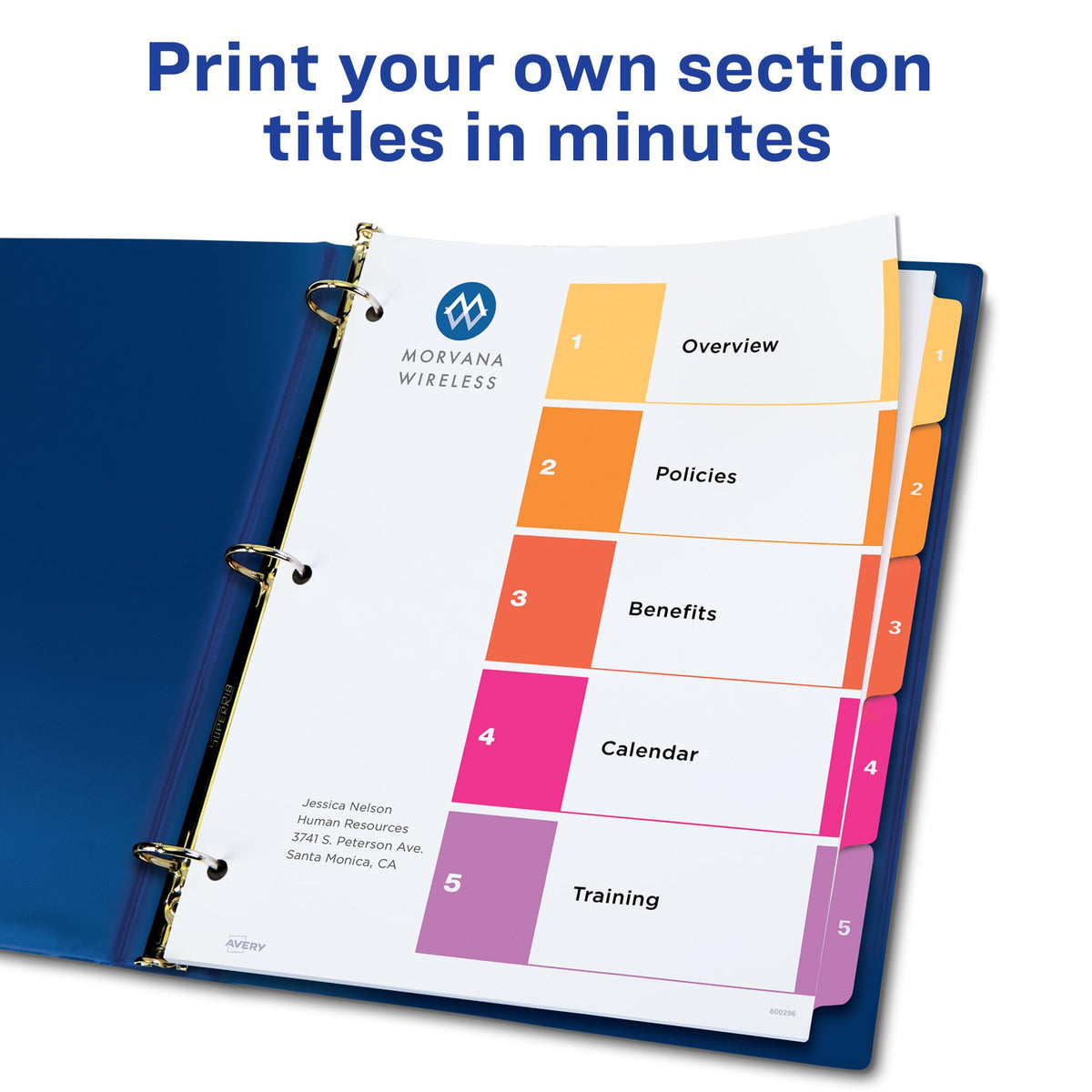 Avery 5 Tab Dividers for 3 Ring Binders, Customizable Table of Contents, Multicolor Tabs, 6 Sets (11187)