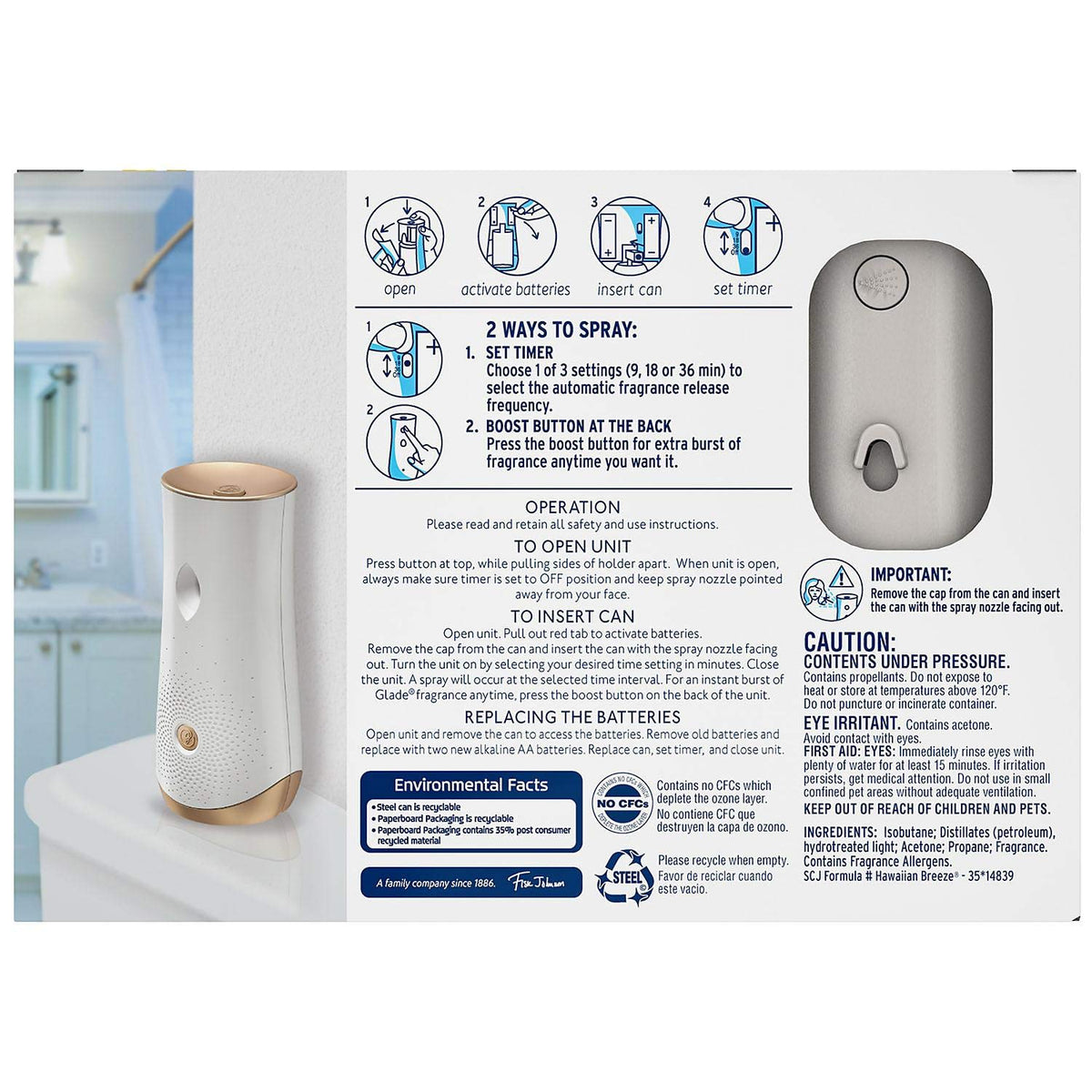 Glade Automatic Spray Air Freshener 1 Holder + 3 Refills - Hawaiian Breeze