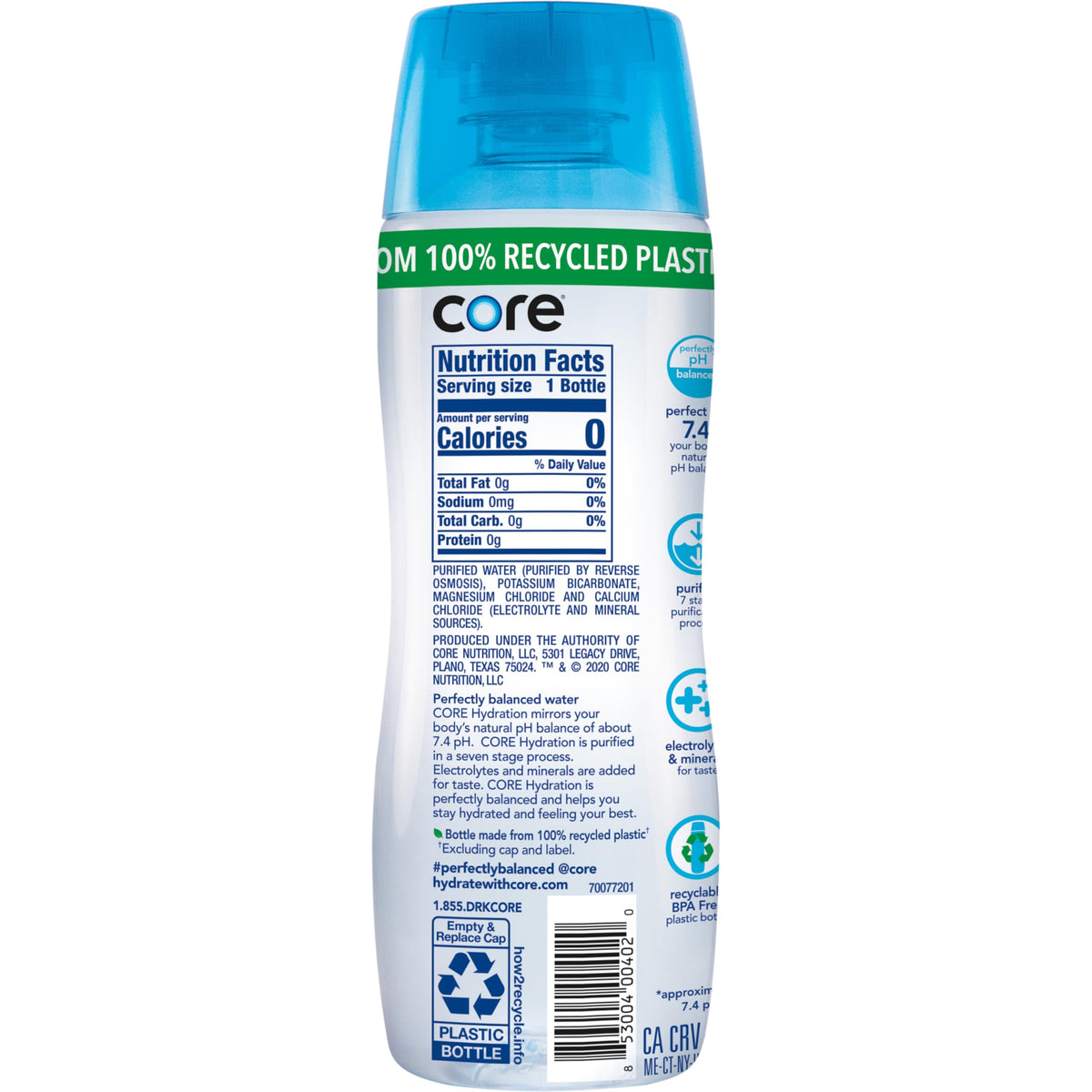 CORE Hydration Perfect 7.4 pH Nutrient Enhanced Water, 20 Ounce (Pack of 24)