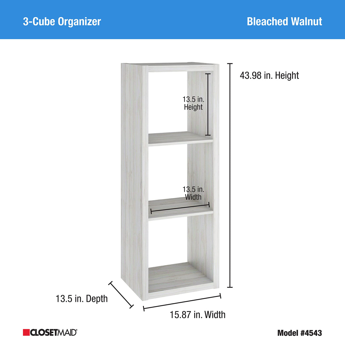 ClosetMaid 4543 Decorative Open Back 3-Cube Storage Organizer, Bleached Walnut
