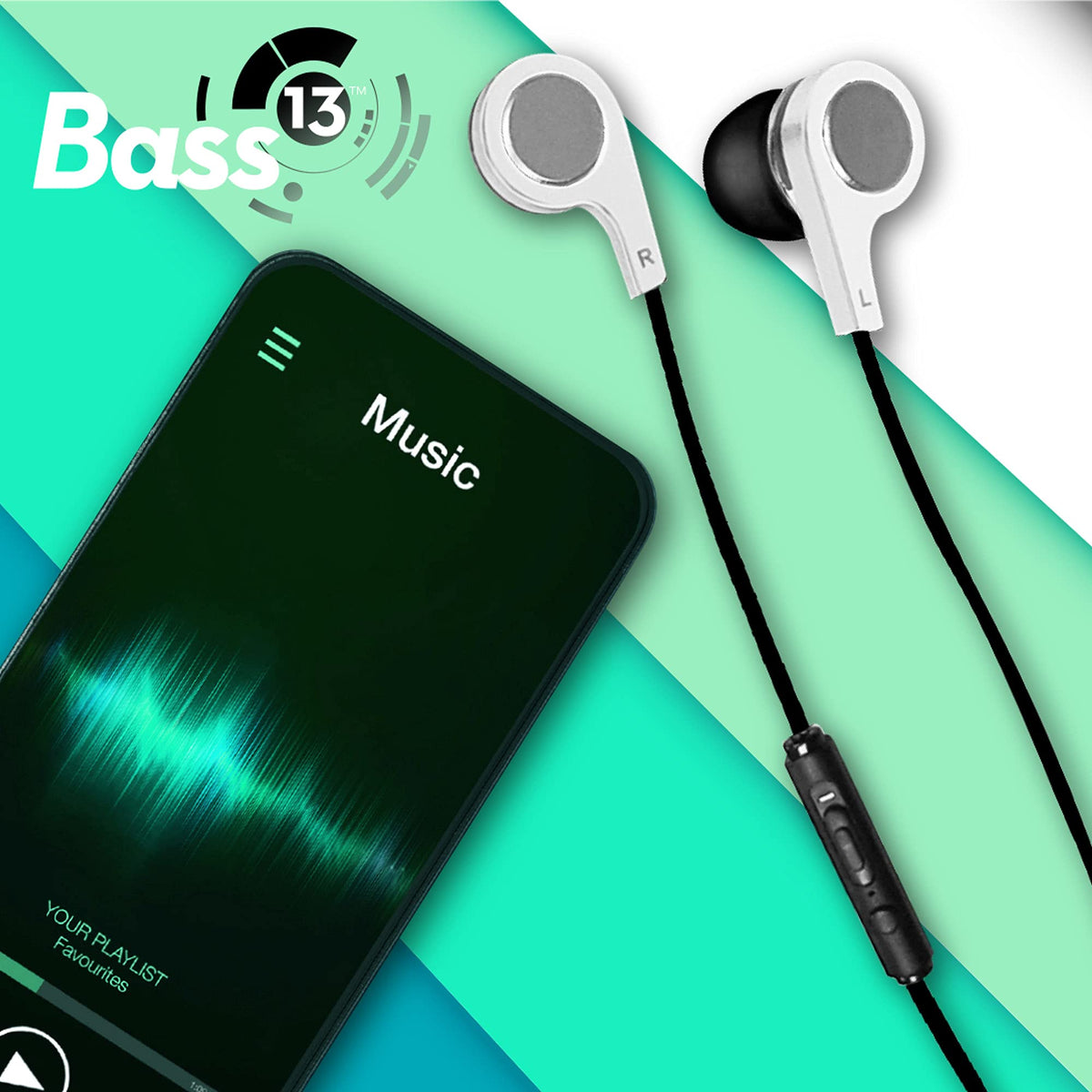 Maxell B-13 Bass Earbuds with Microphone, 52" Cord, White