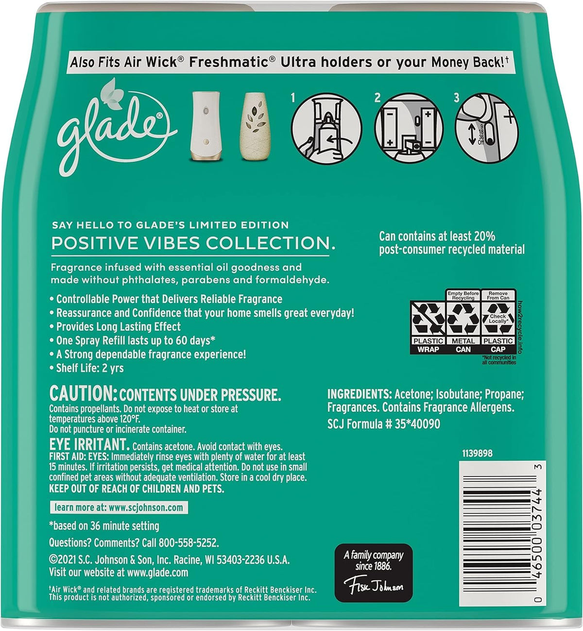 Glade Automatic Spray Refill, Air Freshener for Home and Bathroom, Stay Cool Watermelon, 6.2 Oz, 6 Count