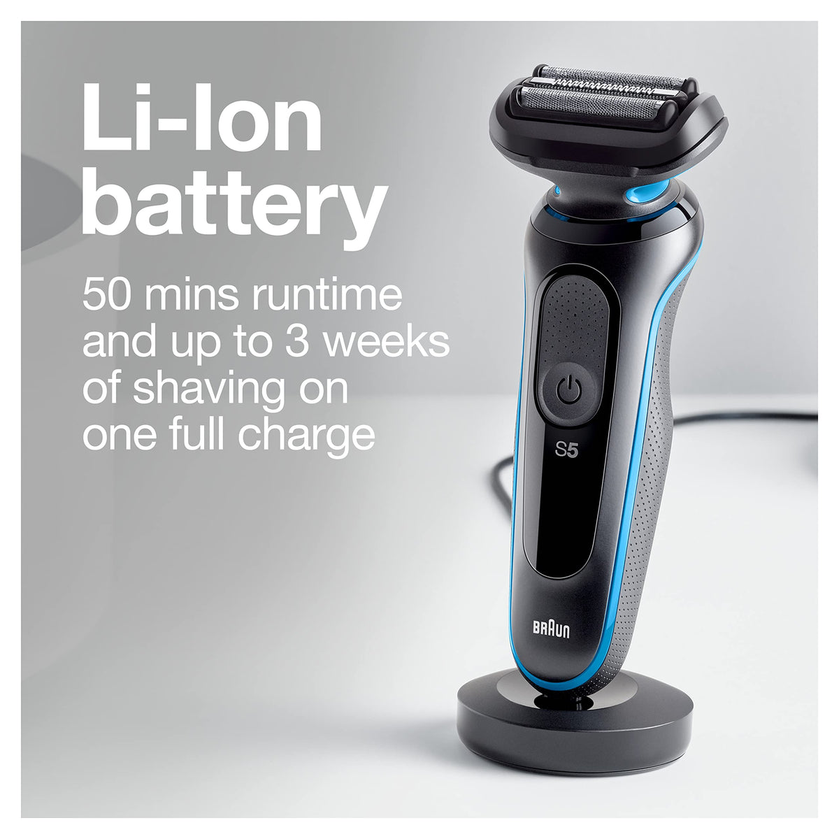 Braun Series 5 5049cs Electric Shaver with Charging Stand, Beard Trimmer, Face Shaver, Wet & Dry, Rechargeable, Cordless Foil Shaver, Blue
