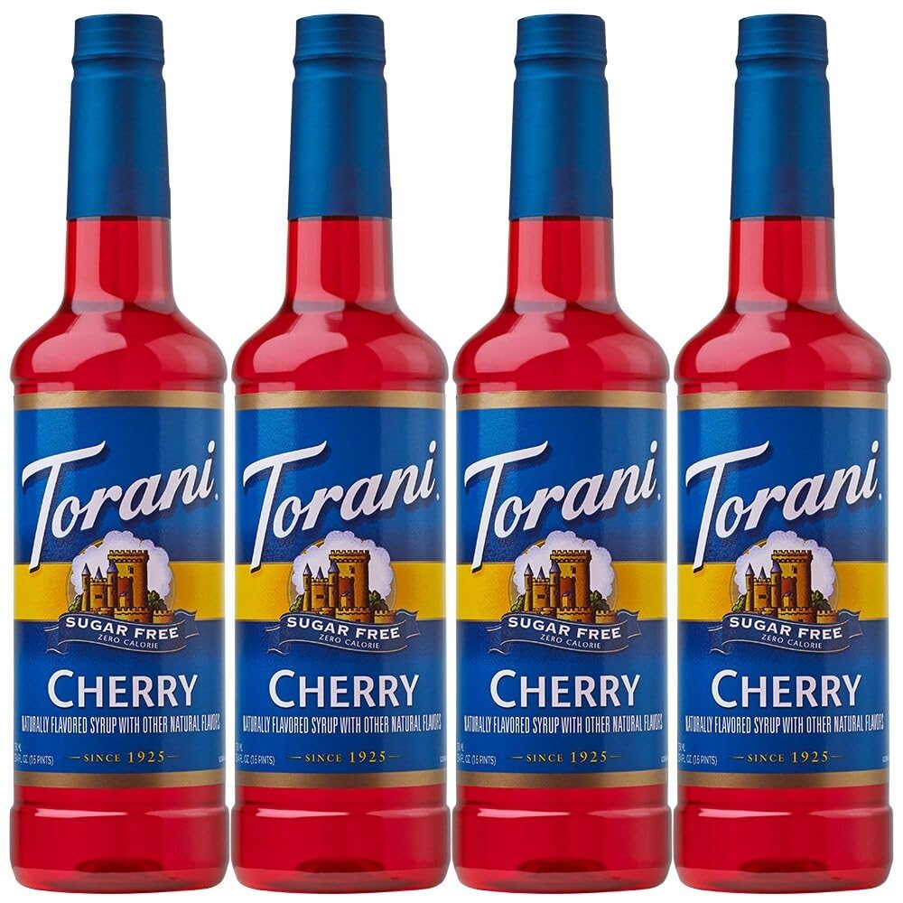 Torani Sugar-Free Syrup, Cherry, 25.4 Fl Oz Bottle (Pack of 4)