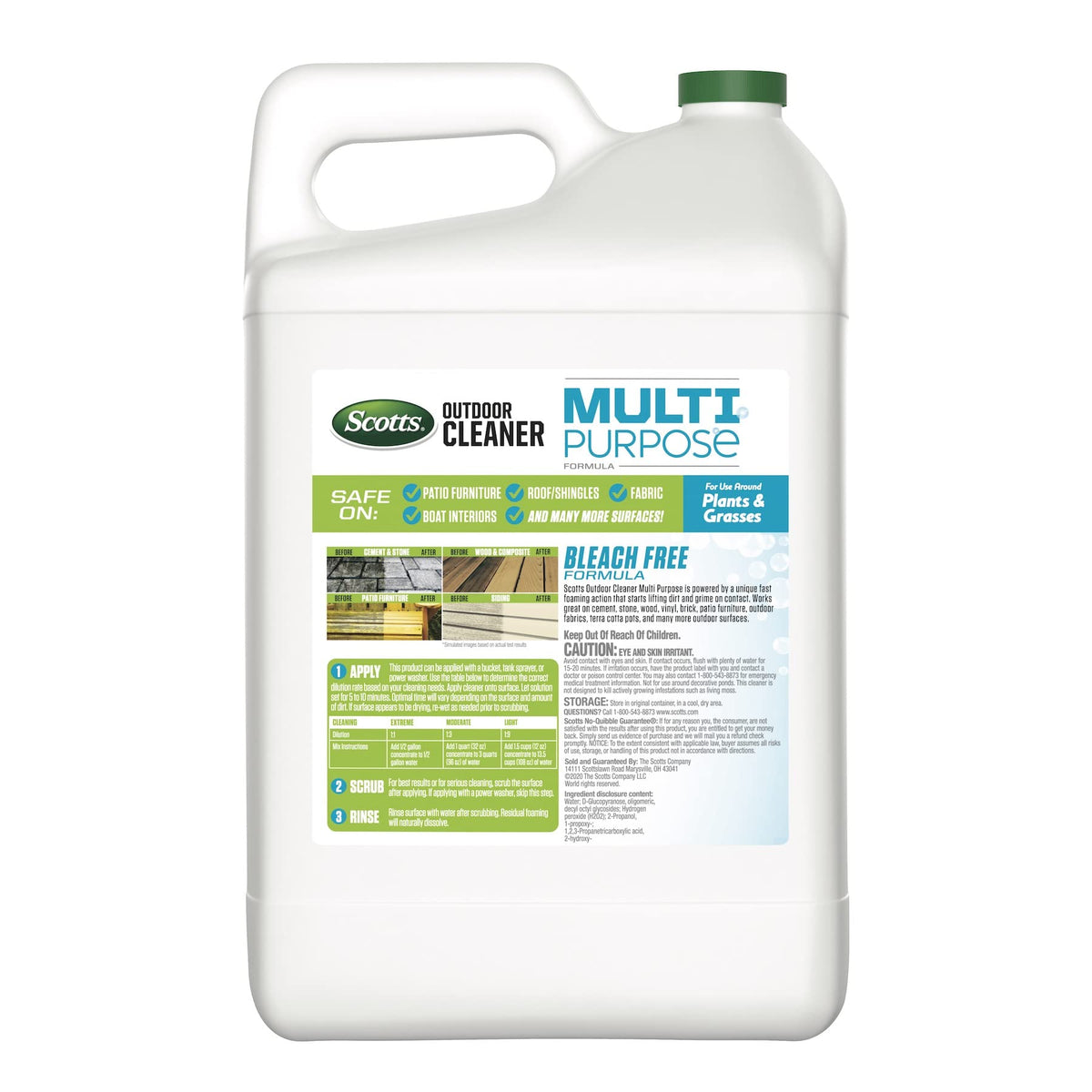 Scotts Outdoor Cleaner Multi Purpose Formula: Concentrate, Bleach-Free, Use on Decks, Siding, Stone and Patio Furniture, 2.5 gal.