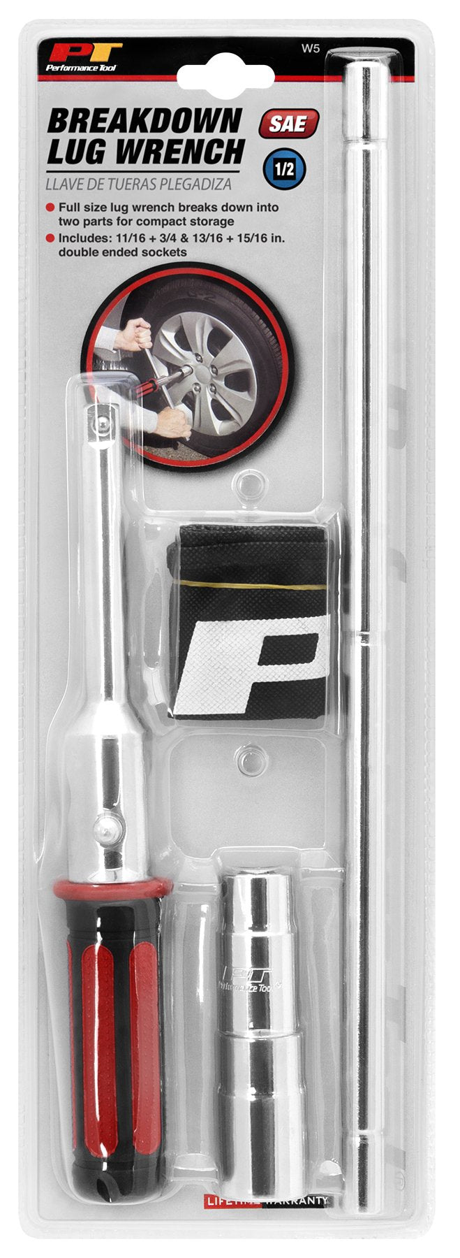 Performance Tool W5 SAE Breakdown Compact 4-Way Cross Lug Wrench (11/16, 3/4, 13/16 & 15/16-Inch)