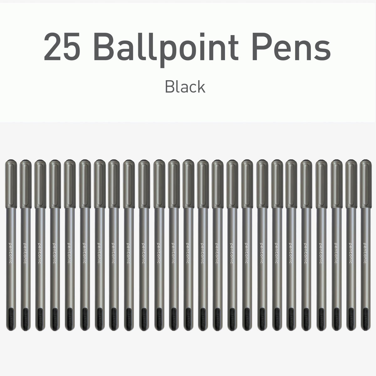 Pentonic Ballpoint Pens, 25 Count, Black Colored Ink, 1.0 mm Medium Point, Smooth Writing For Journaling & Note Taking (PEN12128)