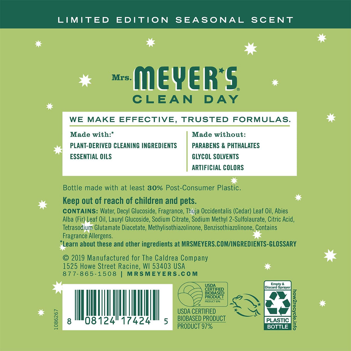 Mrs. MEYER'S Kitchen Set, Dish Soap, Hand Soap, and Multi-Surface Cleaner, 3 CT (Iowa Pine)