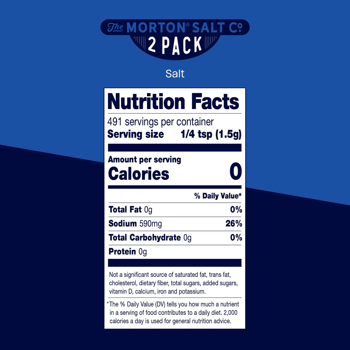 Morton Plain Salt, (26 oz), 2-Pack - All-Purpose, Non-Iodized Salt, Perfect for Cooking & Table Use