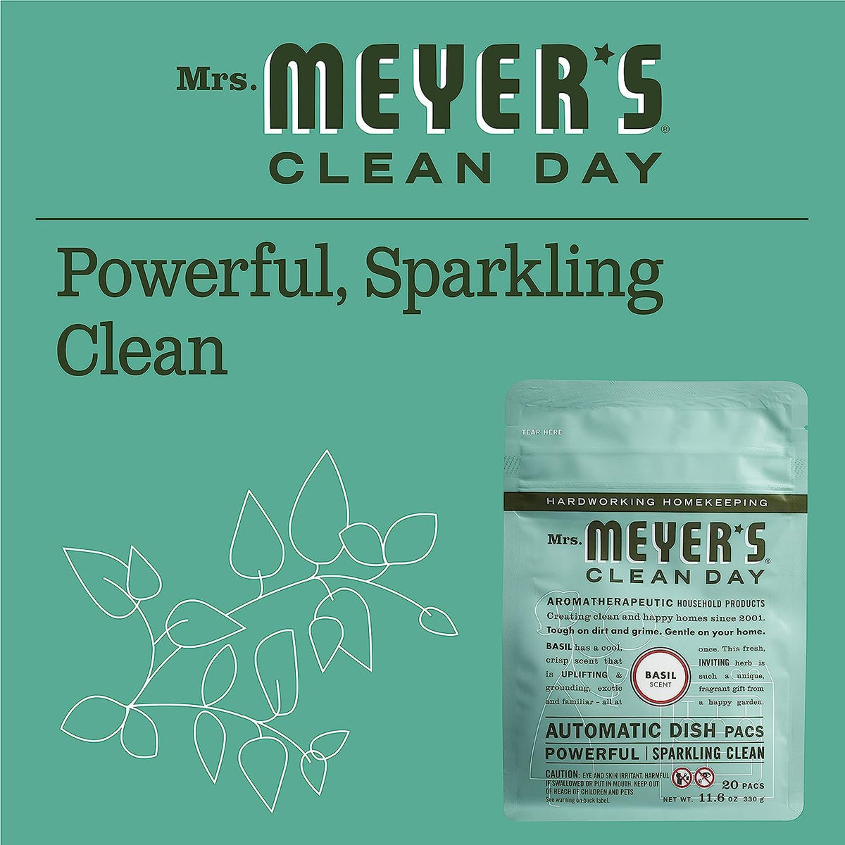 Mrs. Meyer's Auto Dishwashing Packs, Basil, 20 count (Pack of 6)