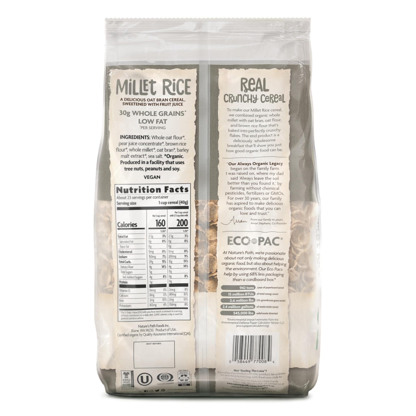 Nature's Path Organic Millet Rice Flakes Cereal, 32 oz (Pack of 6), Non-GMO, Earth Friendly Packaging