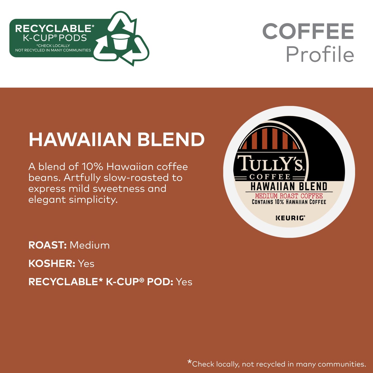 Tully's Coffee Hawaiian Blend Keurig Single-Serve K-Cup Pods, Medium Roast Coffee, 96 Count