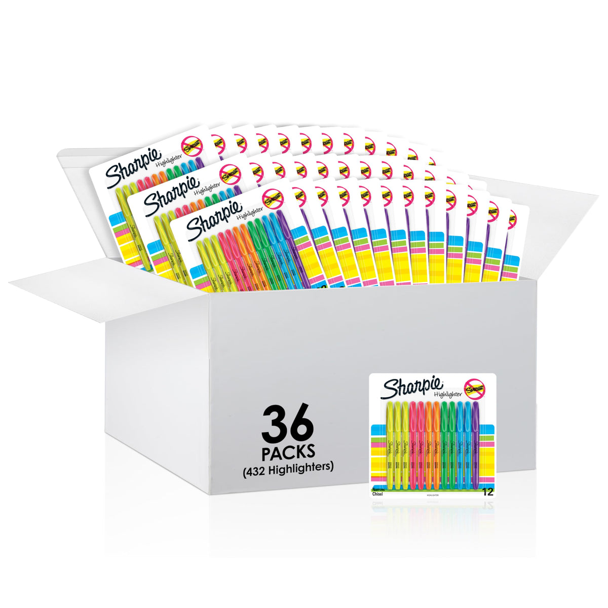 Sharpie Pocket Style Highlighters, Chisel Tip, Assorted Fluorescent, (Pack of 36, 432 Count Total)