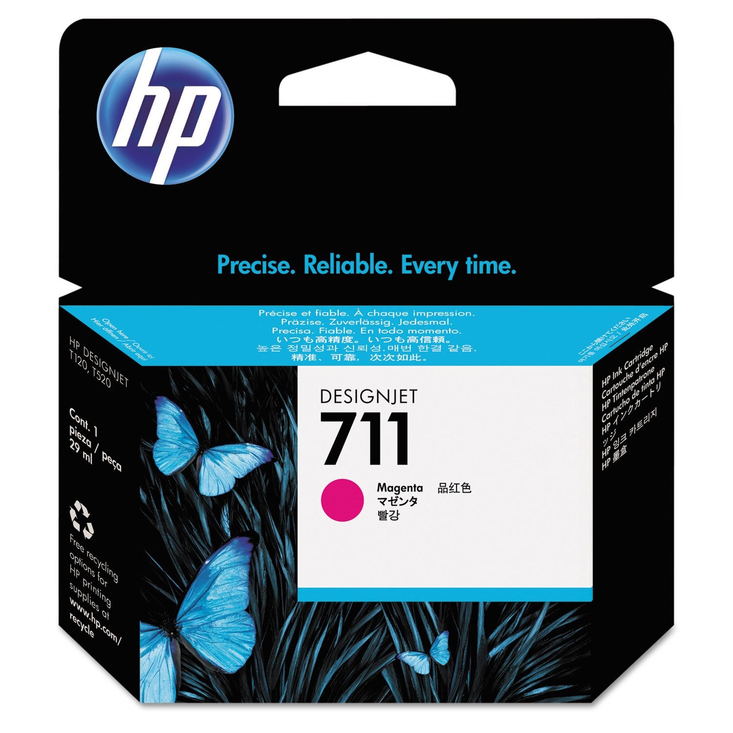 HP 711 Magenta 29-ml Genuine Ink Cartridge (CZ131A) for DesignJet T530, T525, T520, T130, T125, T120 & T100 Large Format Plotter Printers