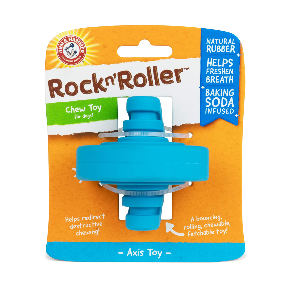 Arm & Hammer Rock N' Roller Axis Rubber Chew Toy for Dogs | Bouncing, Rolling, Chewable, Fetchable Dog Toy Made with Natural Rubber and Baking Soda to Help Redirect Destructive Chewing
