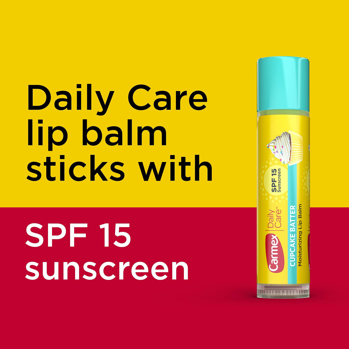 Carmex Daily Care Moisturizing Lip Balm Sticks, SPF 15, Cupcake Batter Flavor, 9 Count