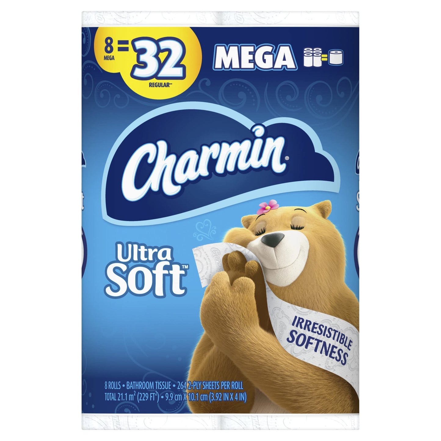 Charmin Ultra Soft 2-Ply Mega Roll Toilet Paper, 264 Sheets Per Roll, 8 Rolls Per Pack, Case Of 3 packs