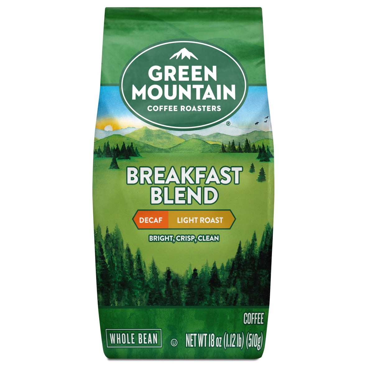 Green Mountain Coffee Roasters Breakfast Blend Decaf, Whole Bean Coffee, Bagged 18 oz