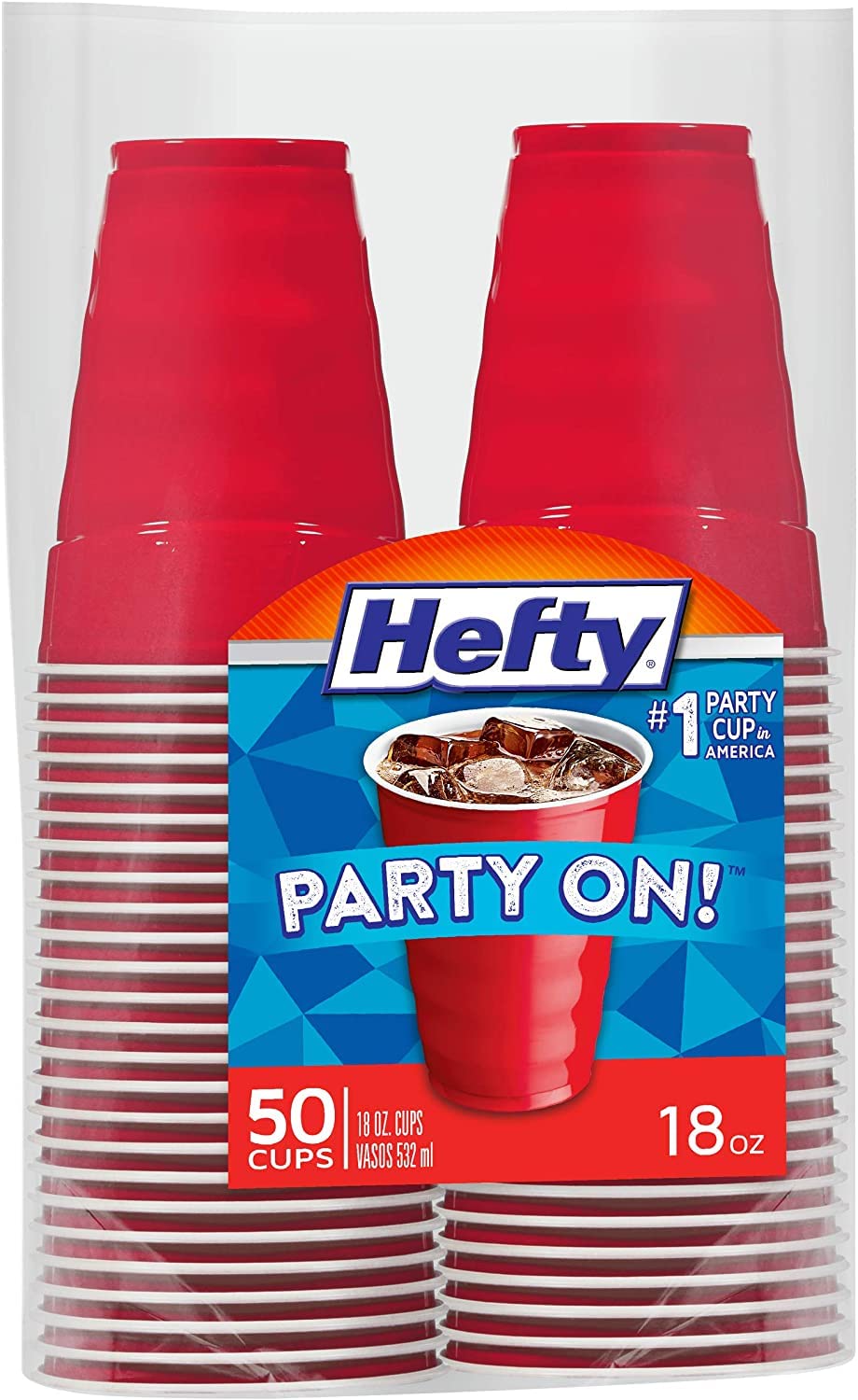 Hefty Easy Grip Disposable Plastic Cold Cups, Red, 18 Ounce, 50 Count (Pack of 1)