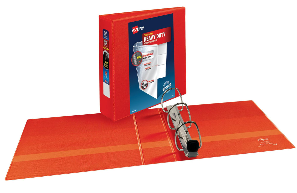 Avery Heavy Duty View 3 Ring Binder, 3" One Touch EZD Ring, 4 Red Binders (79325)