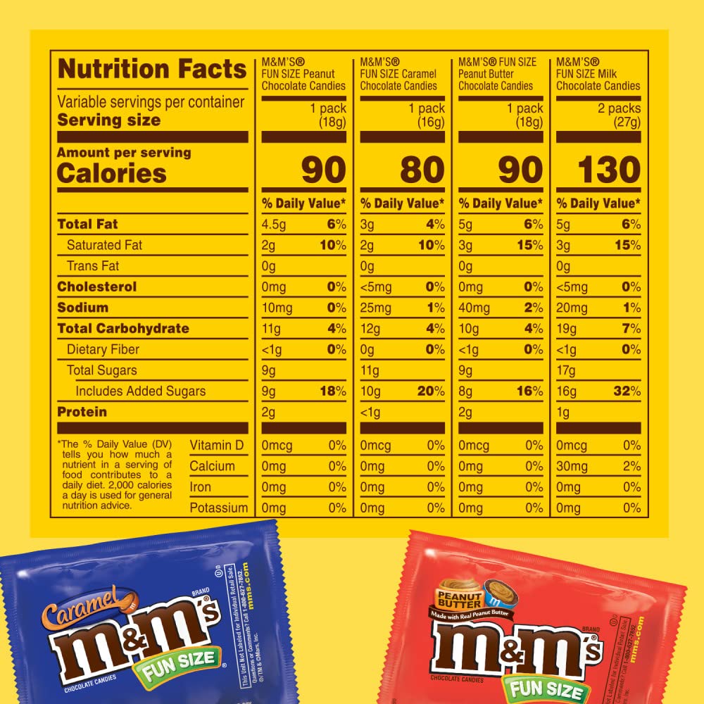 M&M'S Fun Size Milk Chocolate, Peanut, Peanut Butter & Caramel Candy Variety Pack, 30.35 oz/55 ct Bulk Candy Bag