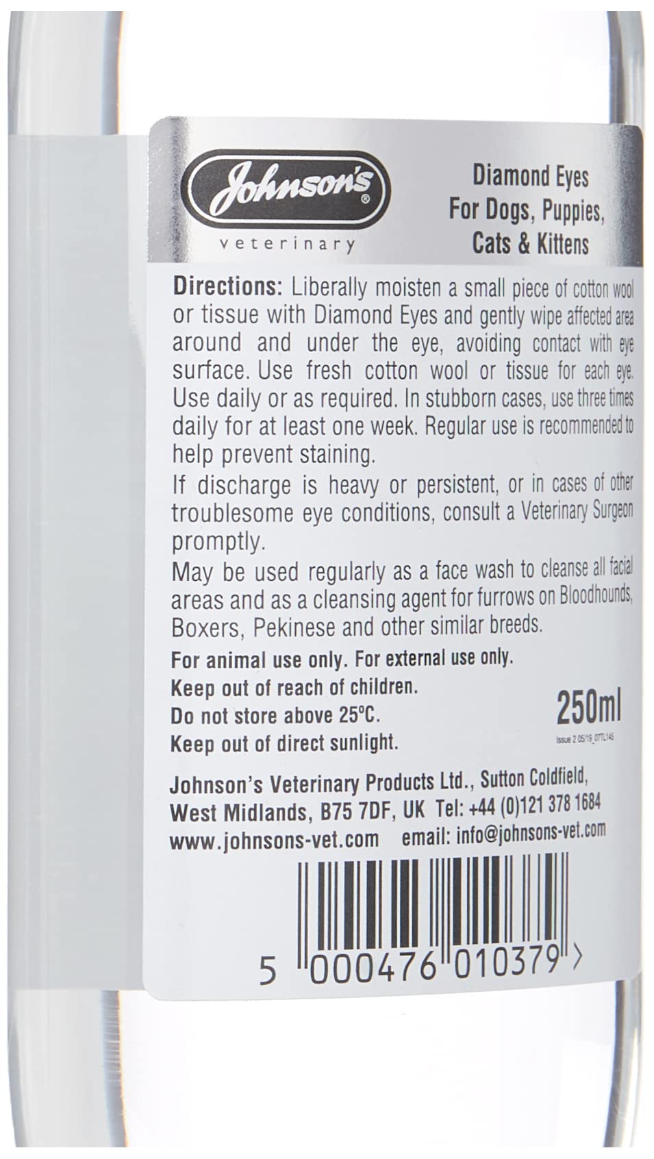 Johnsons Diamond Eyes Cat Dog Tear Stain Remover 250Ml