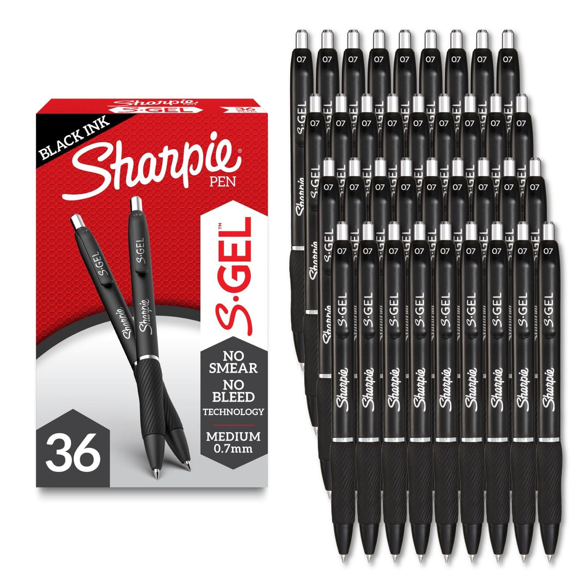 Sharpie S-Gel Gel Pens Drawing Pens Gel Ink For Journaling Writing Coloring Medium Point (0.7Mm) Black Ink Pen 36 Count