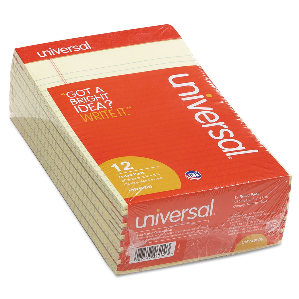 Universal 46200 Perforated Edge Writing Pad, Narrow Rule, 5 x 8, Canary, 50 Sheet (Pack of 12)