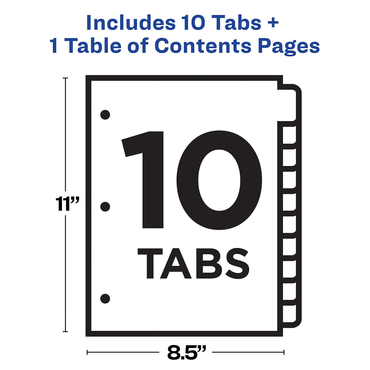 Avery 10 Tab Dividers for 3 Ring Binders, Customizable Table of Contents, Multicolor Tabs, 1 Set (11135)