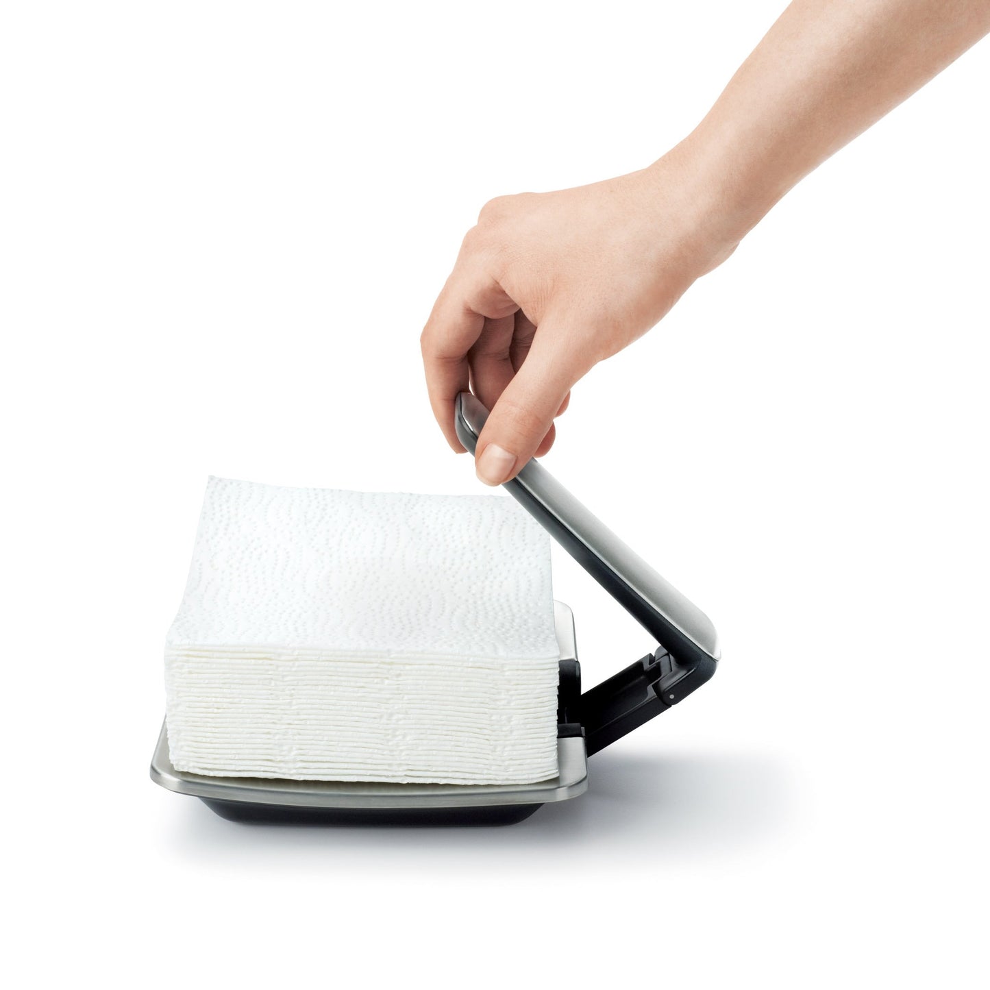 OXO Good Grips SimplyPull Napkin Holder, Stainless Steel, Silver/Black