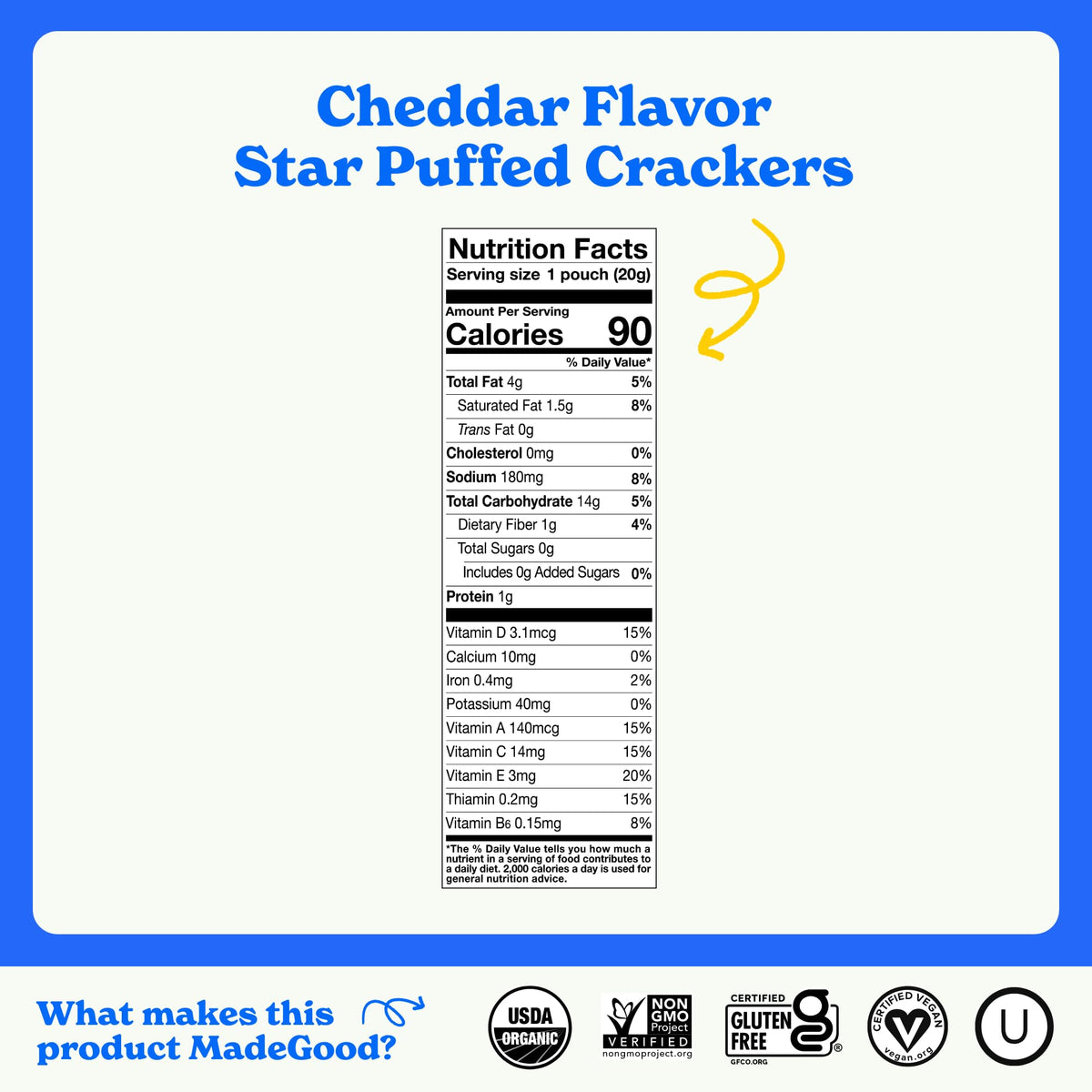 Madegood Organic Cheddar Star Puffed Crackers Multipack, 8.4 Oz