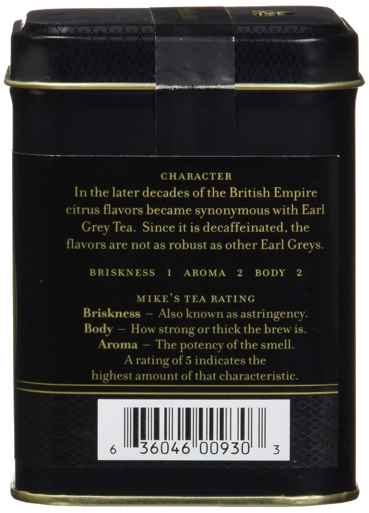 Decaffeinated Earl Grey, Loose tea in 4 Ounce tin