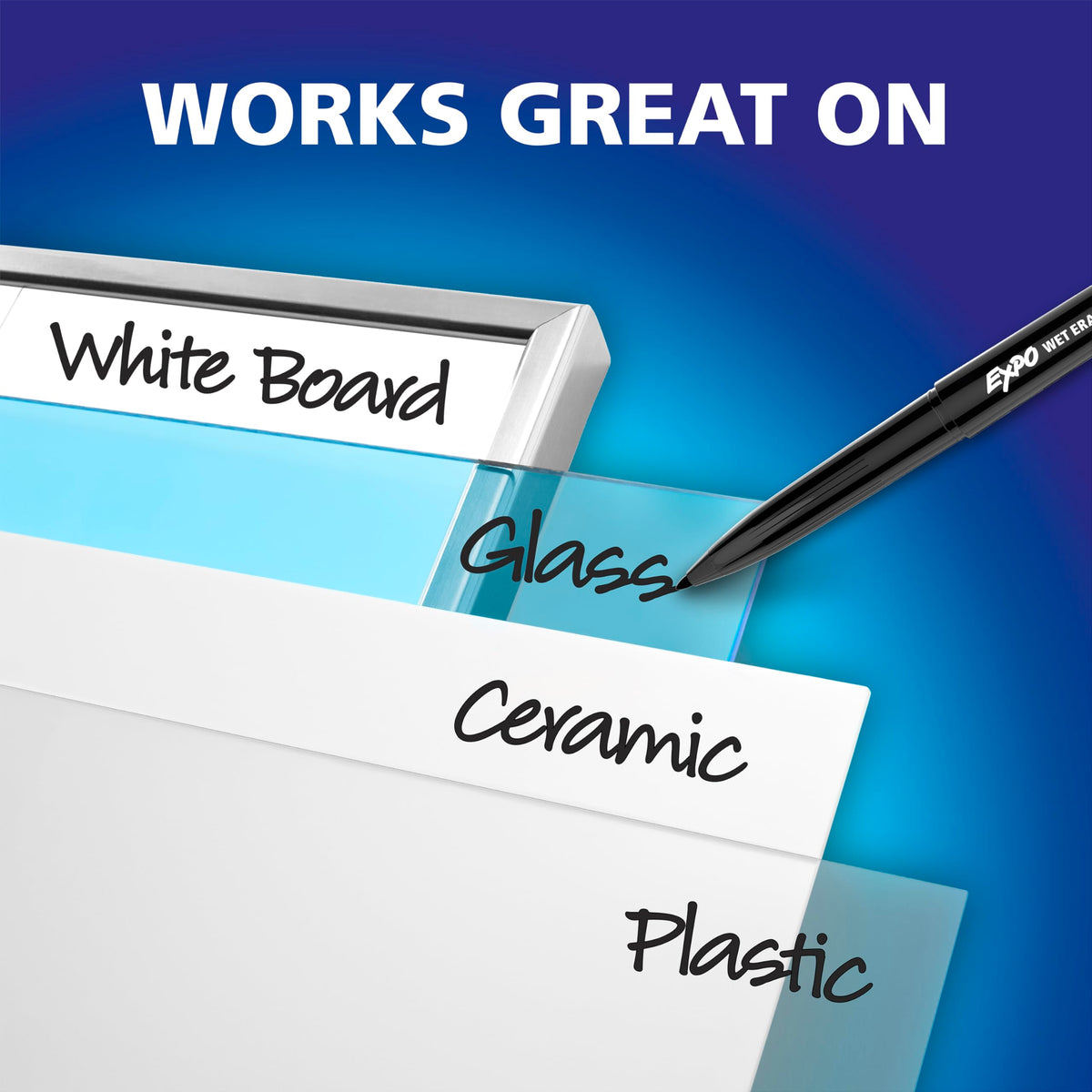 EXPO Wet Erase Markers, Semi-Permanent Markers, Blue, Ultra Fine Tip, 12 Count