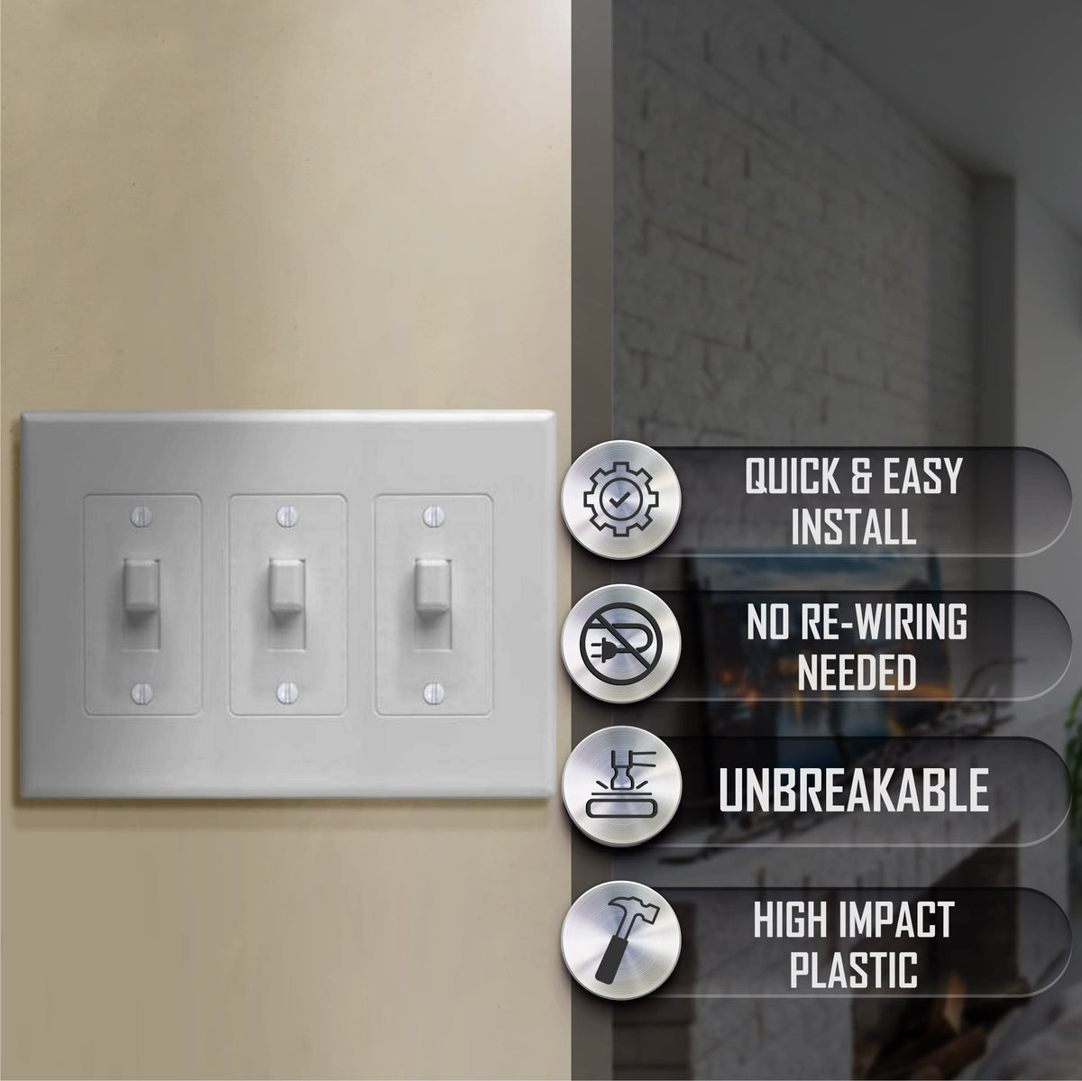 TayMac 2673W 3-Gang MASQUE Decorator Cover, Toggle, White