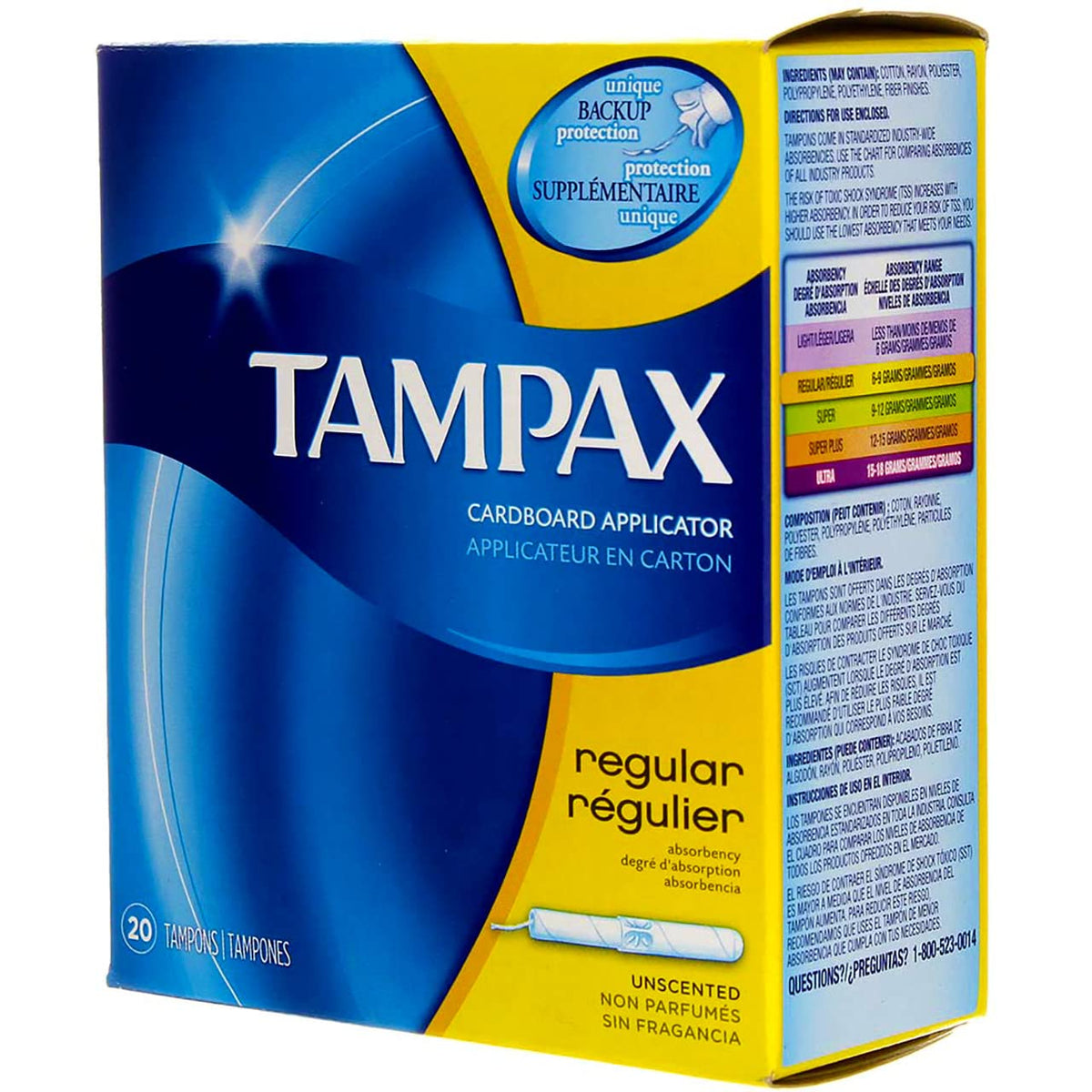 Tampax Flushable Applicator Regular Absorbency Tampons - 20 ea., Pack of 3