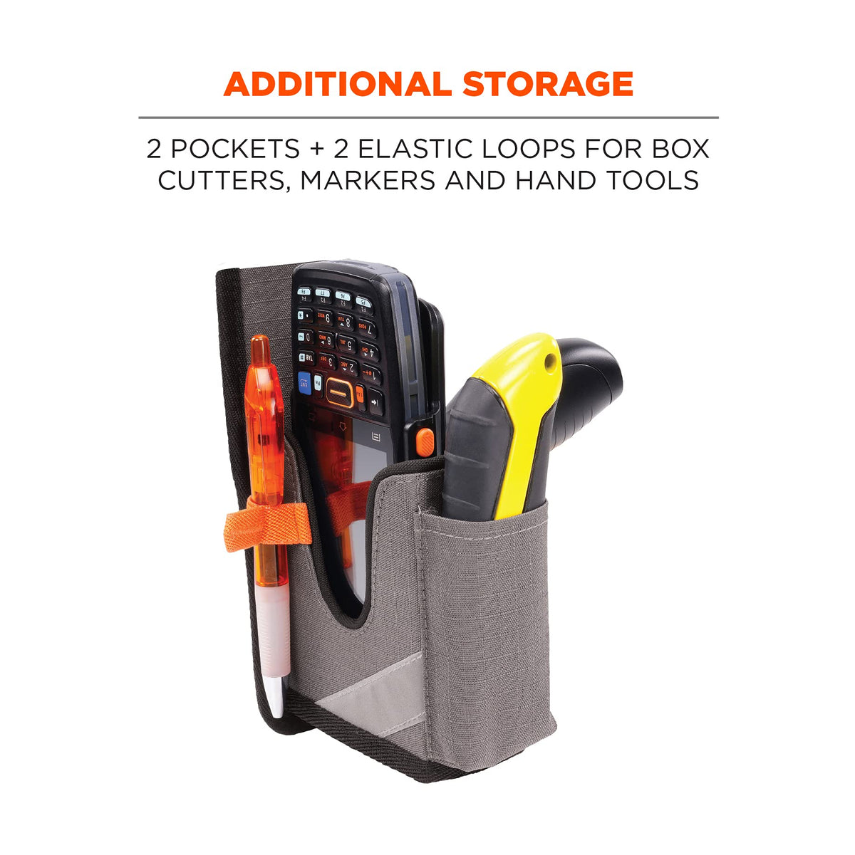 Ergodyne Squids 5540 Barcode Scanner Holster Pouch for Gun Grip Mobile Computers, Holder for Handheld Bar Code Scanners, Belt Loop Attachment Gray Small