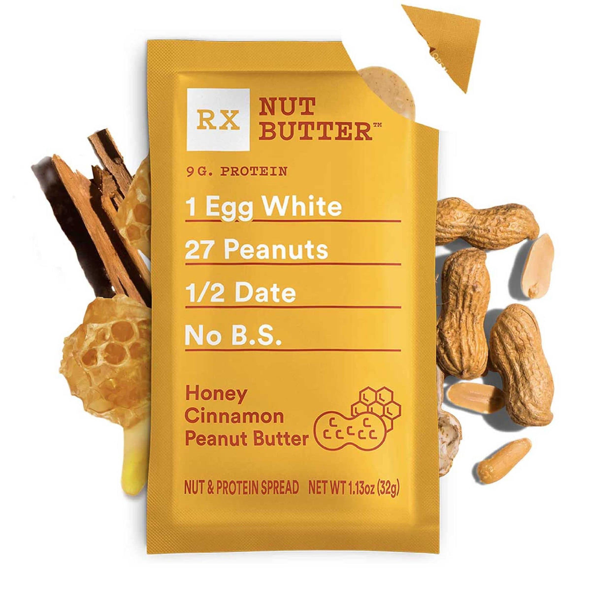 RX Nut Butter Peanut Butter, Protein Snack, Lunch Snacks, Honey Cinnamon, 11.3oz Box (10 Packs)