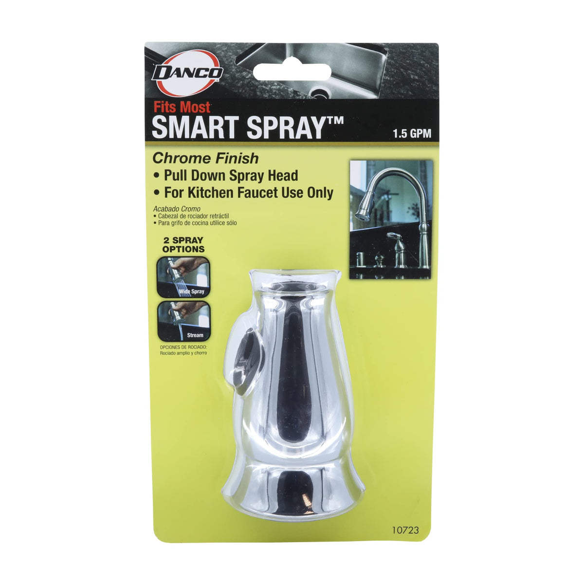 DANCO Smart Spray Traditional Kitchen Pull Down Sprayer Replacement, Faucet Pull Down Faucet Spray Head, Chrome, 1-Pack (10723)