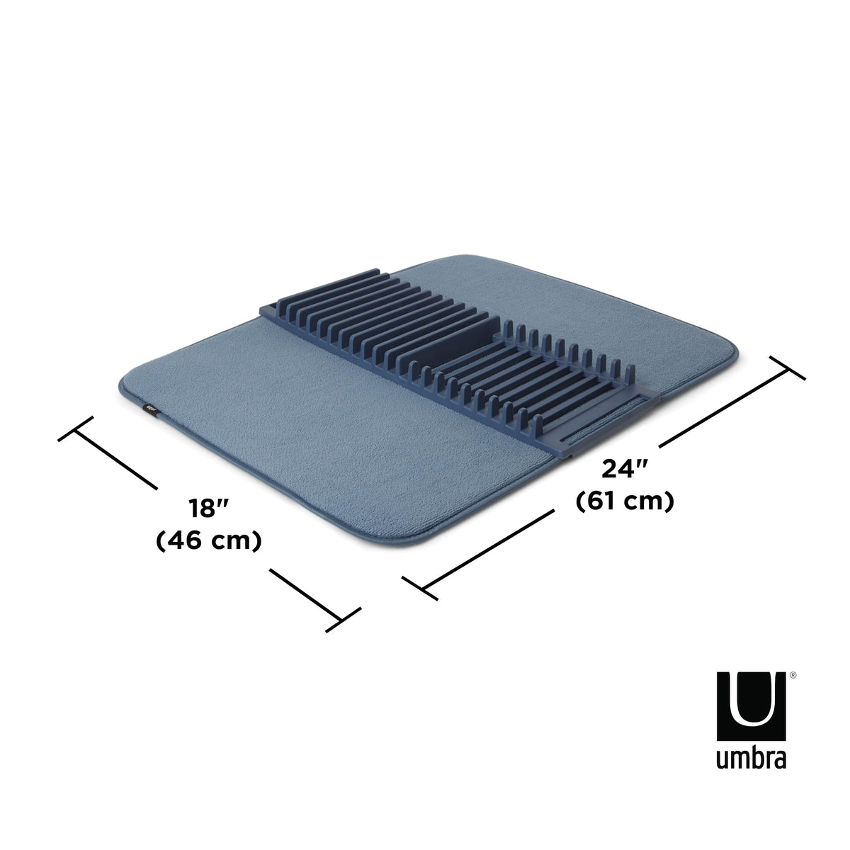 Umbra Udry Dish Rack and Microfiber Drying Mat – Space-Saving Design Folds Up for Easy Storage, Basic Rack, Denim