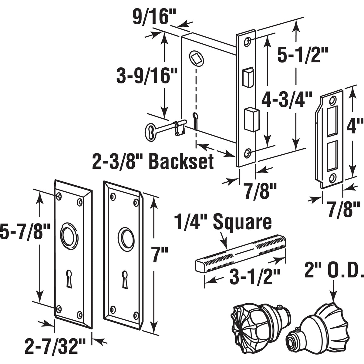 Prime-Line E 28338 Mortise Keyed Lock Set with Glass Knob – Perfect for Replacing Antique Lock Sets and More, Fits Doors with 2-3/8 In. Backset (Single Pack)