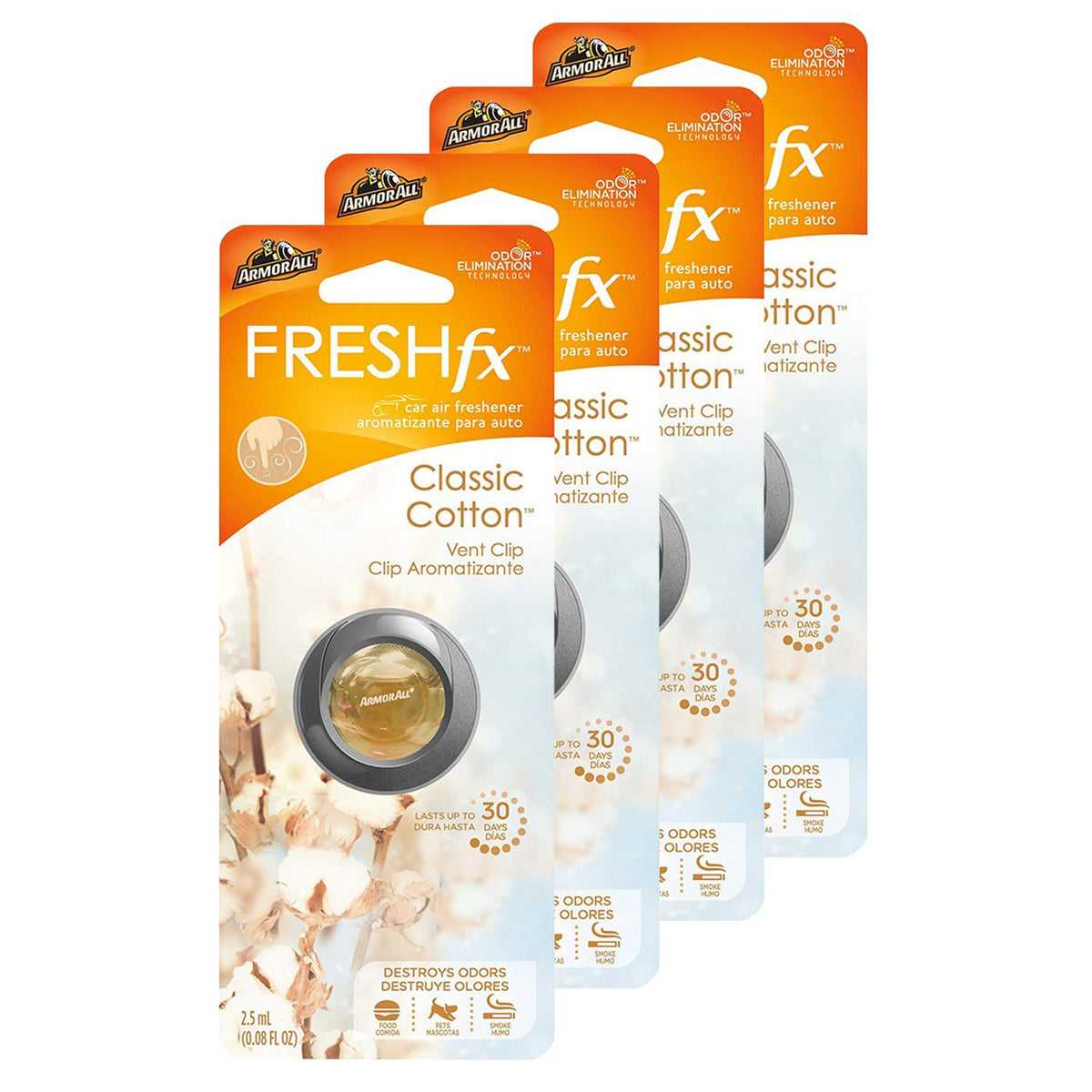 Armor All FRESHfx Car Air Freshener Vent Clip, 4-PACK (Classic Cotton)