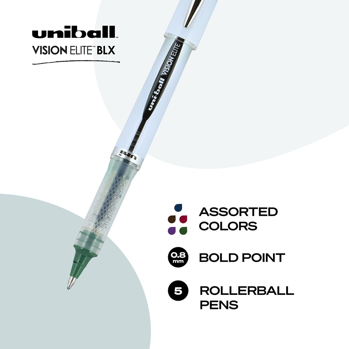 uni-ball 1832404 VISION ELITE BLX Series Rollerball Pen .8 mm Assorted 5/ST