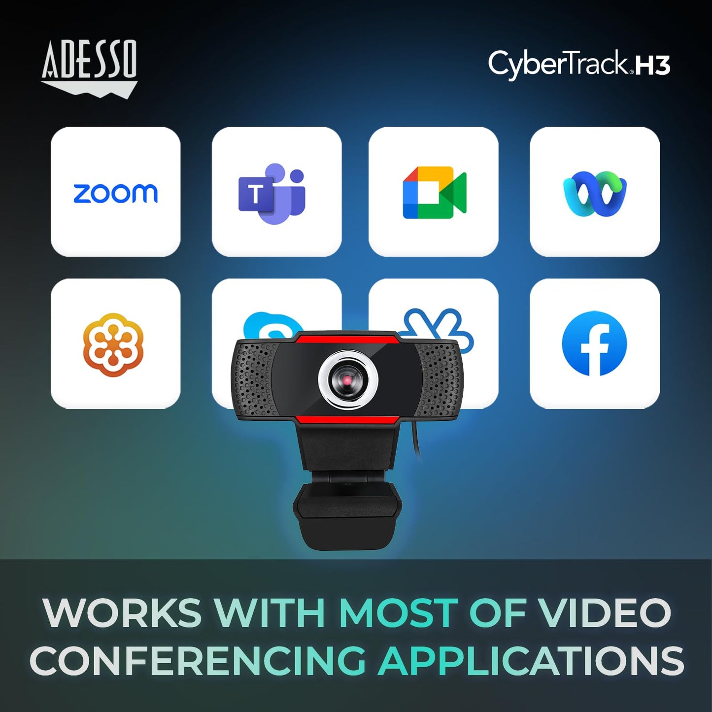 Adesso CyberTrack H3 Webcam 12 Megapixel 30 fps USB 20 1280x720 Video CMOS Sensor Manual-Focus Microphone for PC & Laptop, Black